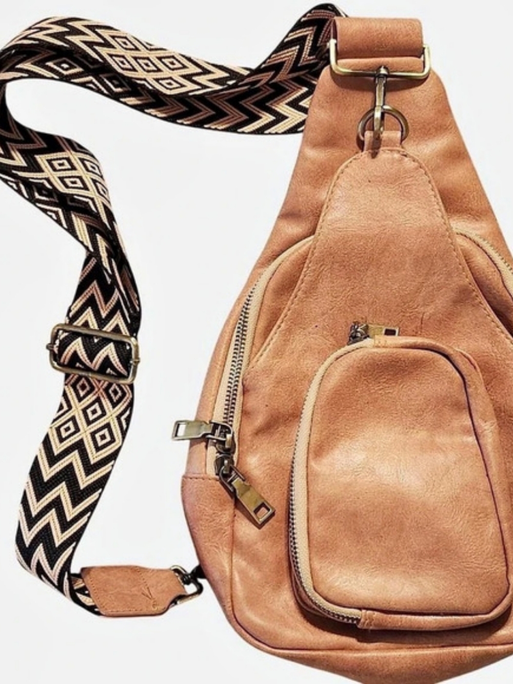 Jen & Co. Ellen Vegan Guitar Strap Sling Bag. Brown & Black